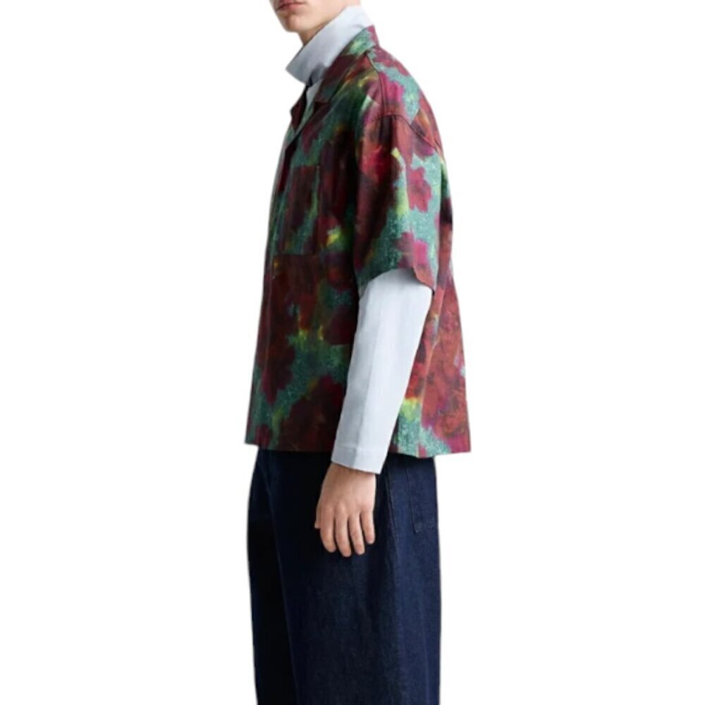 ZARA Men Boxy Relaxed Fit Burgundy Green Floral Short Sleeve Shirt Cotton Medium - Picture 3 of 16